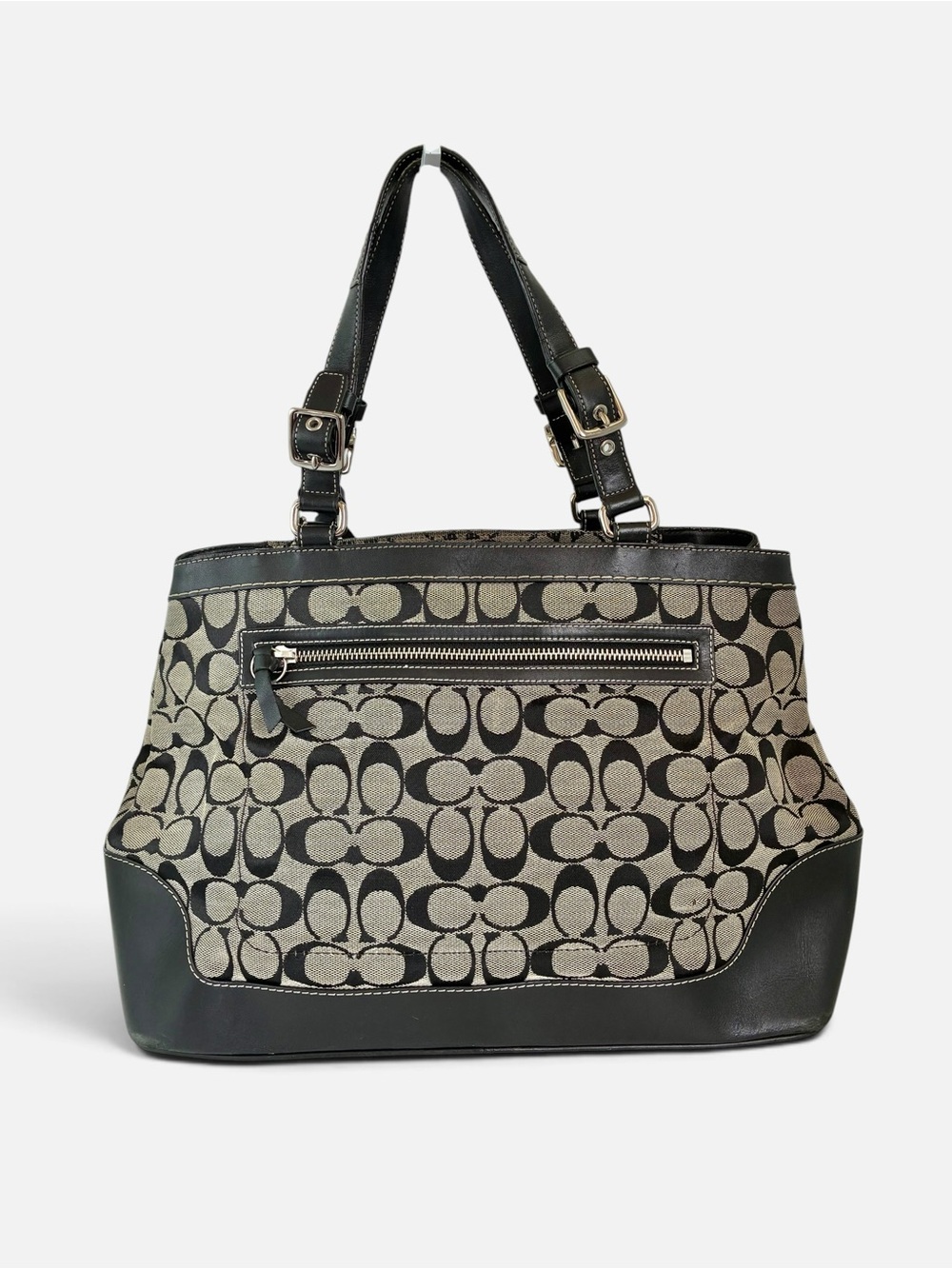 Coach Signature Canvas Tote Bag in Black and Beige - Picture 2 of 9